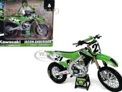 Kawasaki KX450SR Dirt Bike Motorcycle #21 Jason Anderson Green and Black Kawasaki Racing Team 1/12 Model New Ray 58413