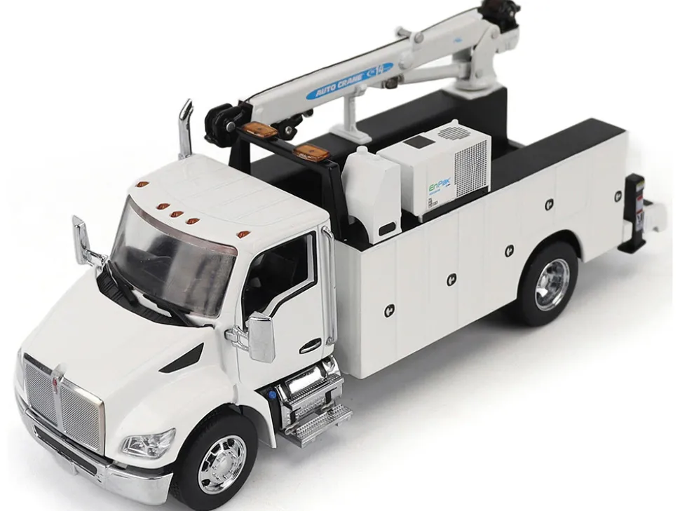 Kenworth T380 Auto-Crane Titan 85-Body HC14-Crane Work Truck with Miller EnPak White "Transport Series" 1/50 Diecast Model by Diecast Masters