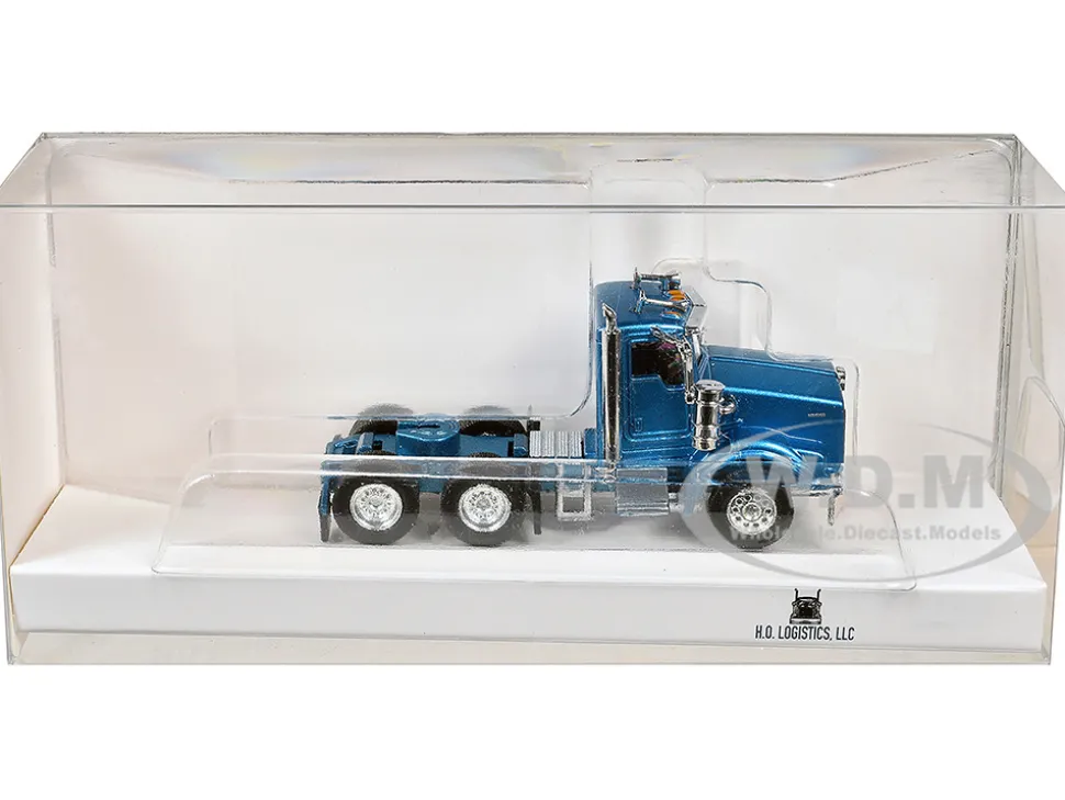 Kenworth T800 Day Cab Blue Metallic 1/87 (HO) Plastic Model Car by HO Logistics
