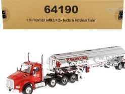 Kenworth T880 SBFA Tandem Day Cab Truck Pusher Axle Heil FD9300/DT-C4 Petroleum Tanker Trailer Frontier Tank Lines Red Chrome Transport Series Limited Edition 500 pieces Worldwide 1/50 Diecast Model Diecast Masters 64190