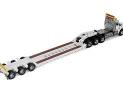 Kenworth T880 SBFA Tridem Truck with Trail King HDG Lowboy Trailer White "Transport Series" 1/50 Diecast Model by Diecast Masters