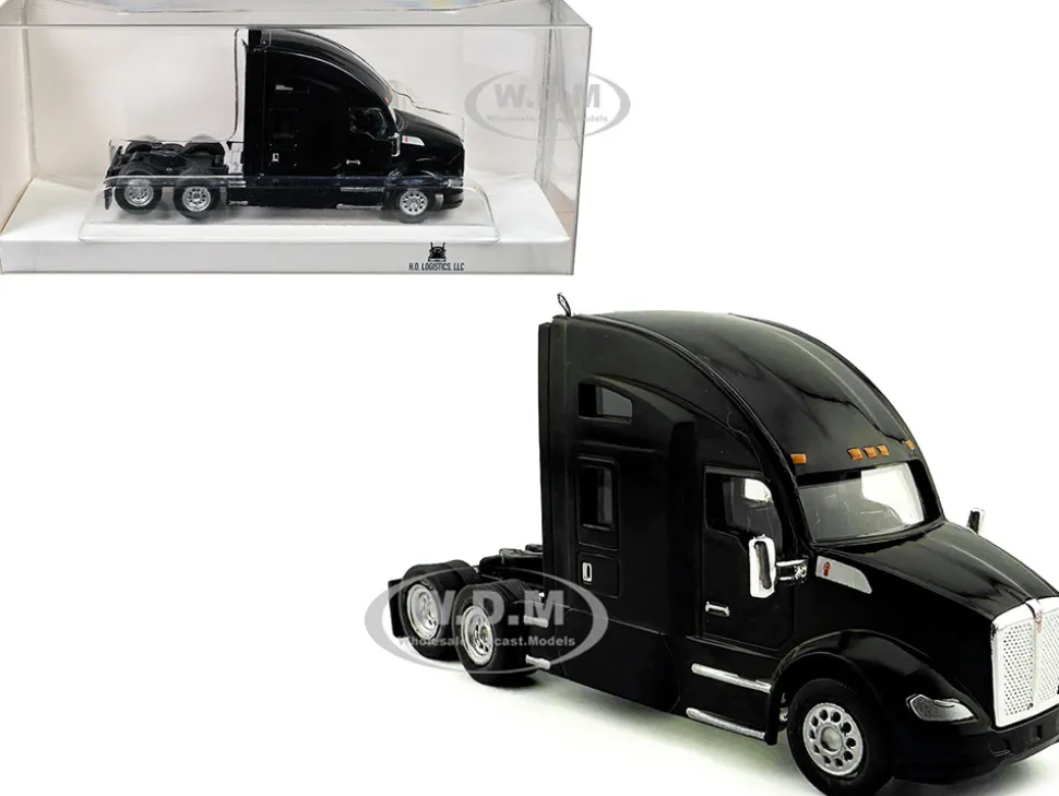 Kenworth T680 Sleeper Cab Black 1/87 (HO) Plastic Model Car by HO Logistics