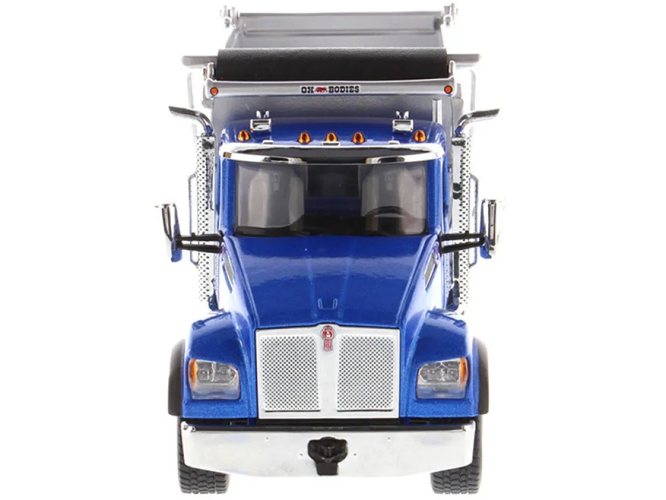 Kenworth T880S SFFA Tandem Axle Pusher Axle OX Stampede Dump Truck Blue and Chrome Transport Series 1/50 Diecast Model Diecast Masters 71078