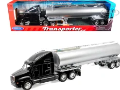 Kenworth T2000 Truck Black with Silver Tanker Trailer 