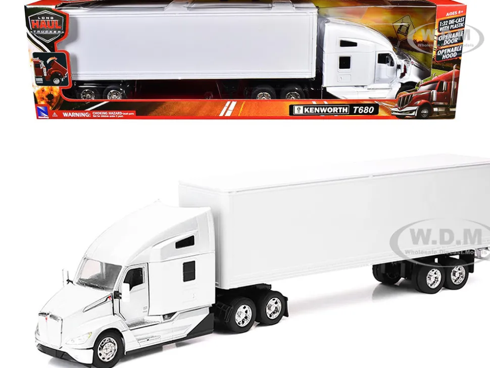 Kenworth T680 Truck White with Dry Van Trailer White "Long Haul Trucker" Series 1/32 Diecast Model by New Ray