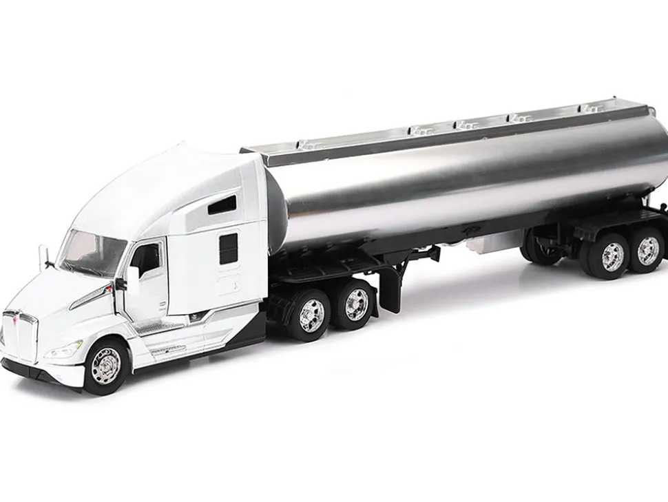 Kenworth T680 Truck White with Oil Tanker Trailer Chrome "Long Haul Trucker" Series 1/32 Diecast Model by New Ray
