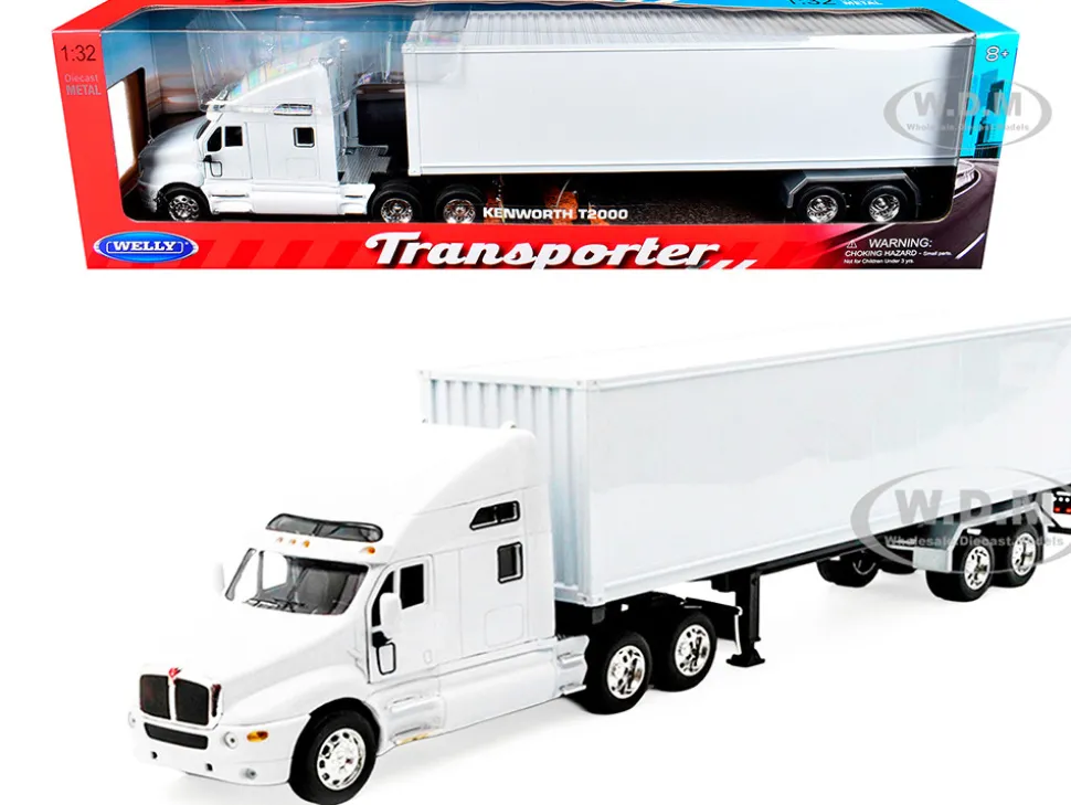 Kenworth T2000 Truck White with White Container "Transporter" Series 1/32 Diecast Model by Welly