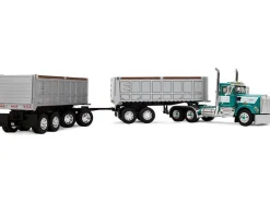Kenworth W900A Day Cab with 22' Dual End Dump Trailers Turquoise with White Stripes 1/64 Diecast Model by DCP/First Gear