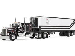 Kenworth W900A with 60" Flat Top Sleeper and 40' Vintage Trailer with Reefer "Dick Simon Trucking" Black with Graphics 1/64 Diecast Model by DCP/First Gear