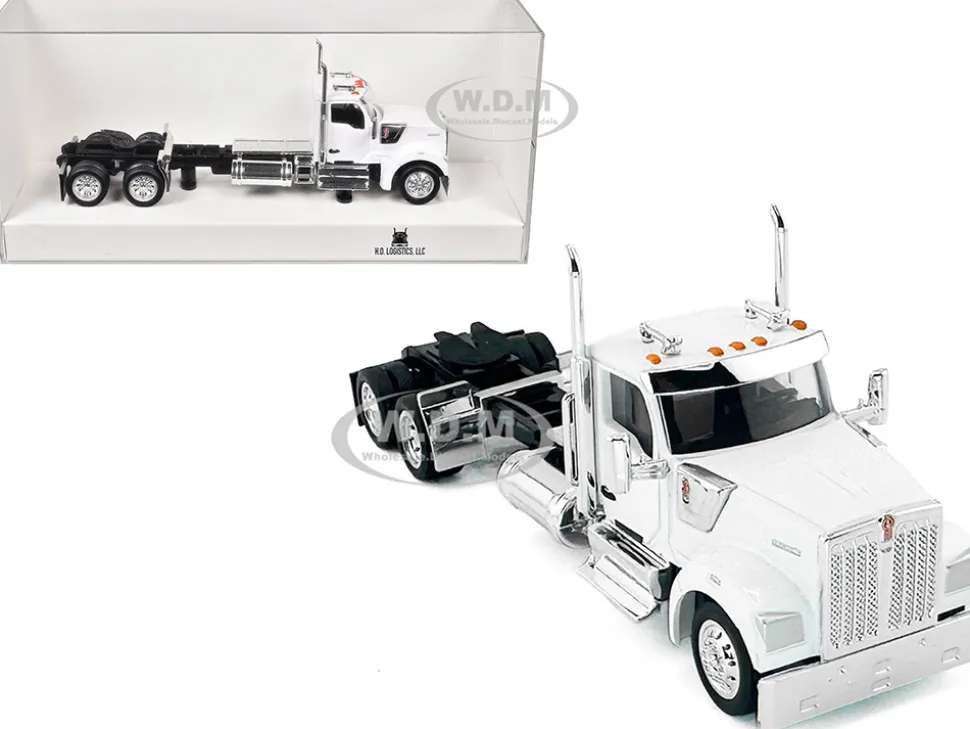 Kenworth W990 2-Axel Day Cab White 1/87 (HO) Plastic Model Car by HO Logistics