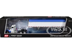 Kenworth W990 Day Cab and Lode King Distinction Hopper Trailer White and Blue 1/64 Diecast Model by DCP/First Gear