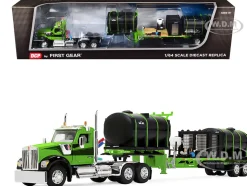 Kenworth W900 Day Cab with Demco 42' Liquid Fertilizer Tender Trailer Green and Black 1/64 Diecast Model by DCP/First Gear