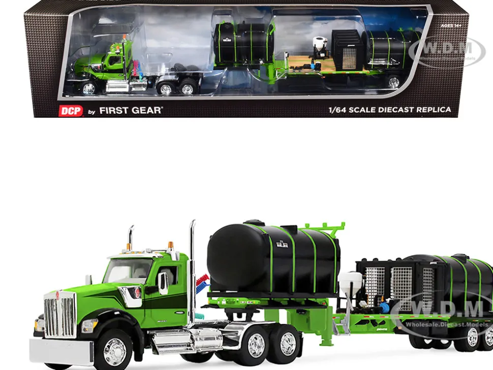 Kenworth W900 Day Cab with Demco 42' Liquid Fertilizer Tender Trailer Green and Black 1/64 Diecast Model by DCP/First Gear