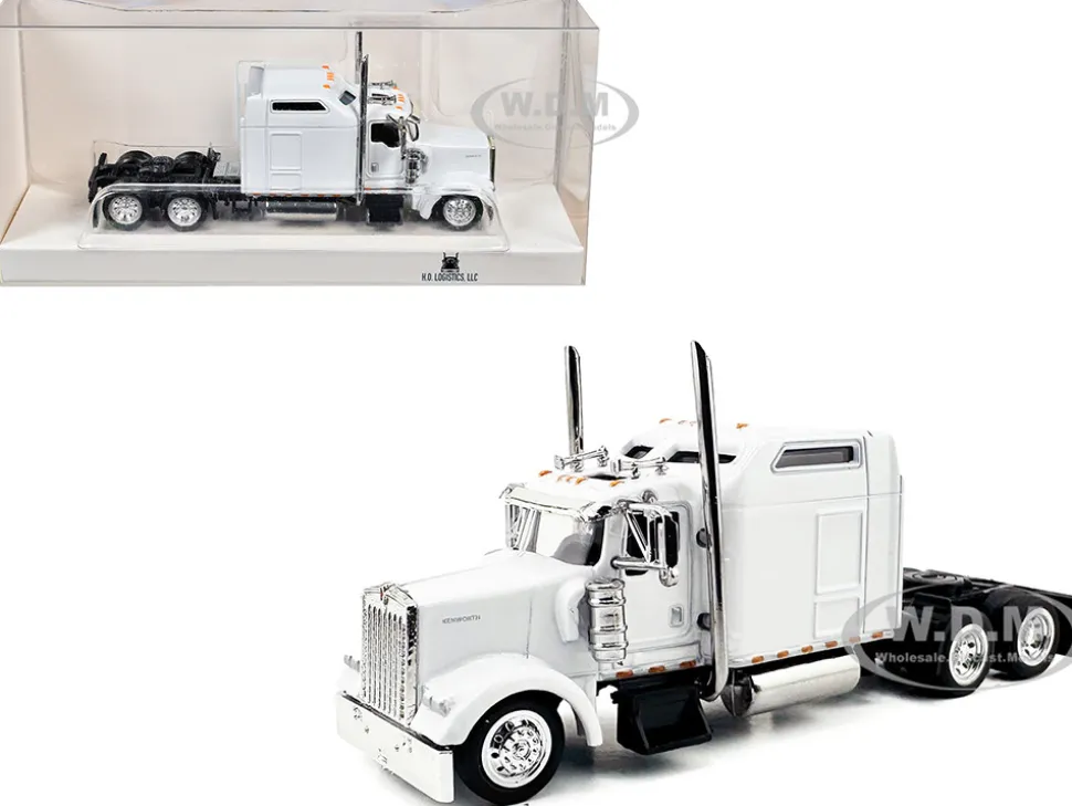 Kenworth W900L Truck Tractor with Sleeper Cab White 1/87 (HO) Plastic Model Car by HO Logistics
