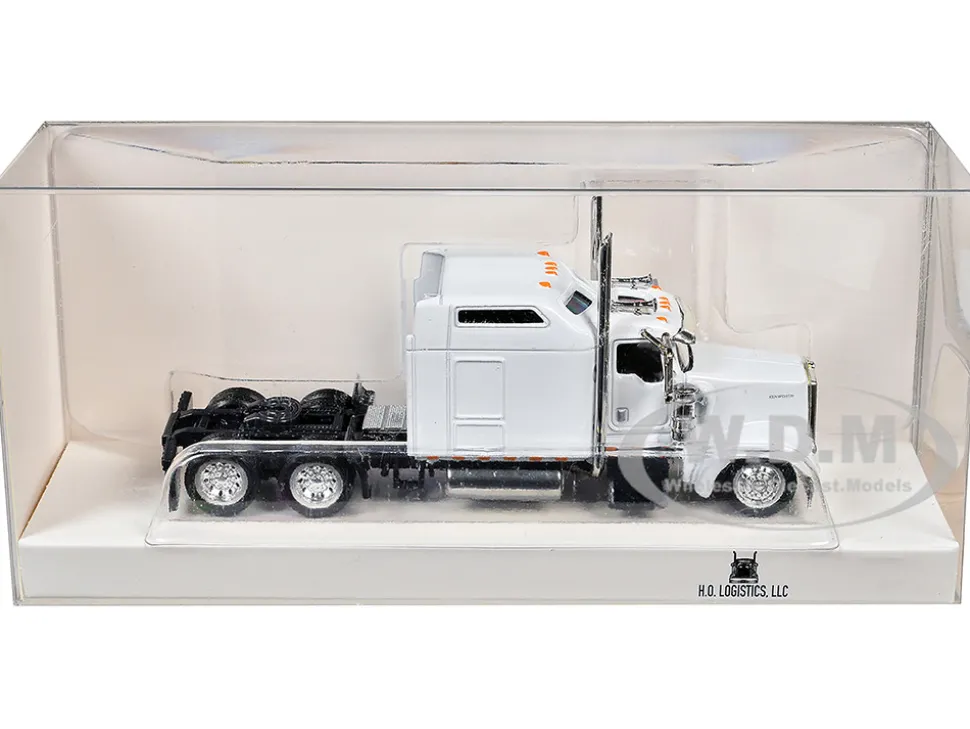 Kenworth W900L Truck Tractor with Sleeper Cab White 1/87 (HO) Plastic Model Car by HO Logistics