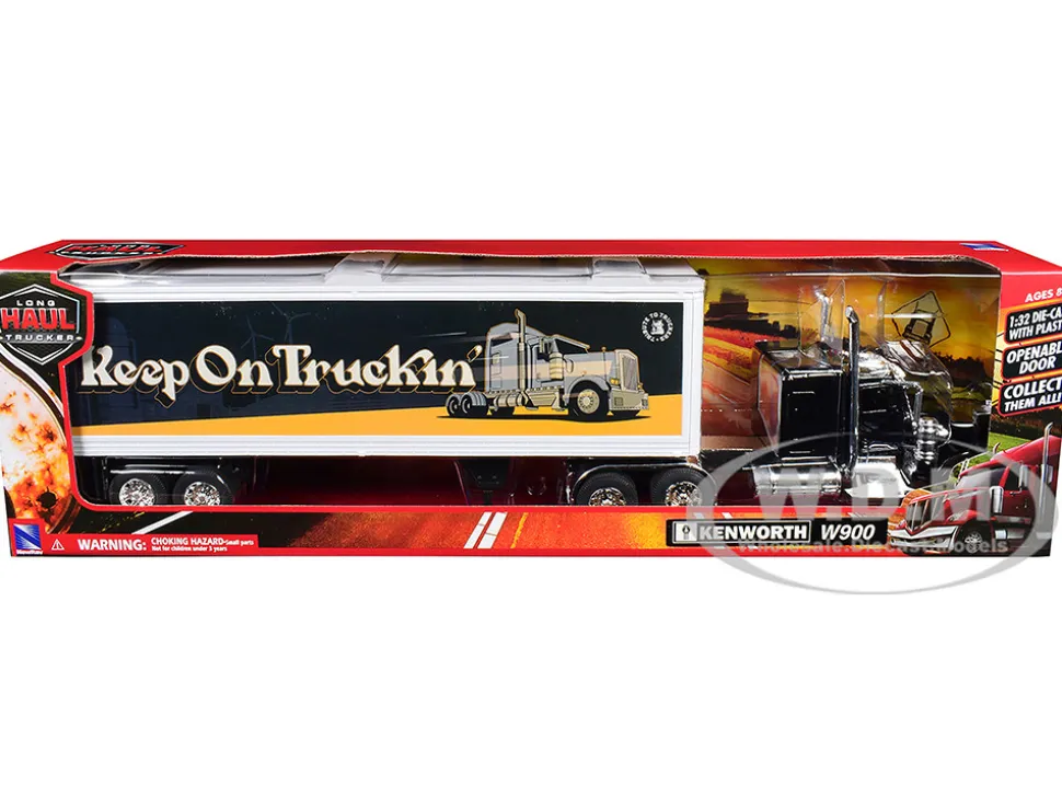 Kenworth W900 Truck Black with Dry Van Trailer "Tribute To Truckers Keep on Truckin'" "Long Haul Truckers" Series 1/32 Diecast Model by New Ray