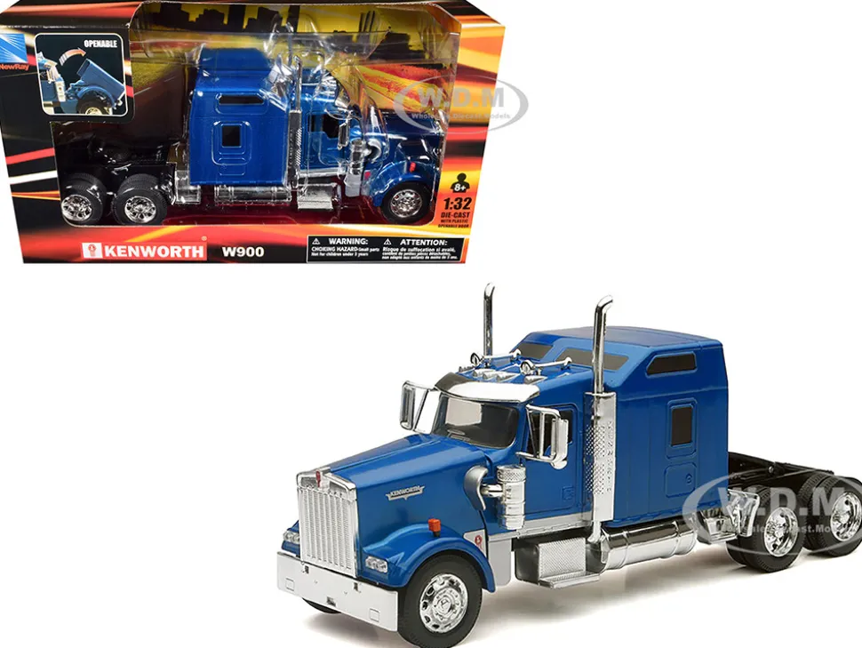 Kenworth W900 Truck Tractor Blue Metallic 1/32 Diecast Model by New Ray