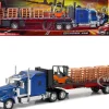 Kenworth W900 Truck with Flatbed Trailer Blue with Forklift and Pallets Long Haul Truckers Series 1/32 Diecast Model New Ray SS-10263A
