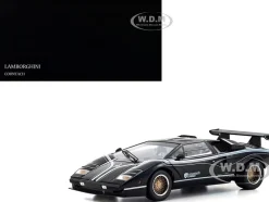 Lamborghini Countach LP 500R Black with White Interior 1/18 Diecast Model Car by Kyosho