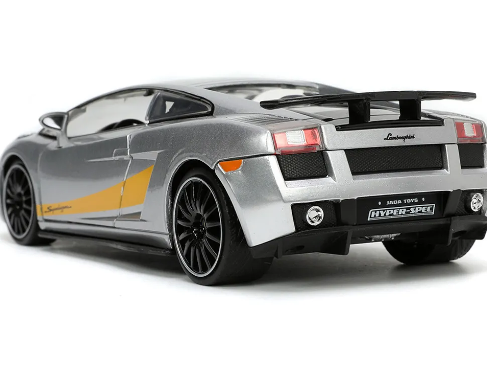 Lamborghini Gallardo Superleggera Silver Metallic with Yellow Stripes Hyper-Spec Series 1/24 Diecast Model Car Jada 34027
