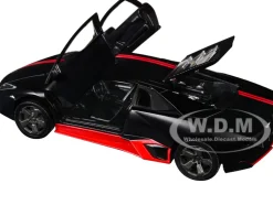 Lamborghini Reventon Matt Black with Red Stripes "Satin Paint" Series 1/24 Diecast Model Car by Motormax