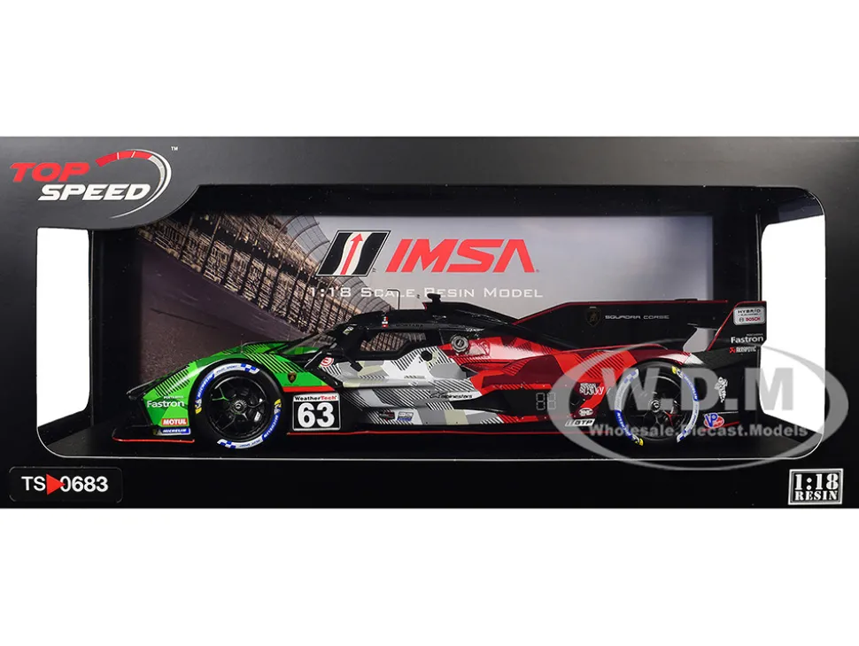 Lamborghini SC63 #63 Mirko Bortolotti - Romain Grosjean - Daniil Kvyat - Edoardo Mortara "Automobili Lamborghini Squadra Corse" IMSA "24 Hours of Daytona" (2025) 1/18 Model Car by Top Speed