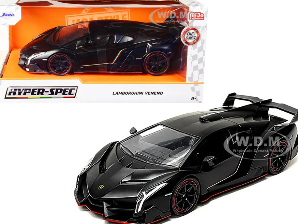Lamborghini Veneno Matt Black Hyper-Spec Series 1/24 Diecast Model Car Jada 33615