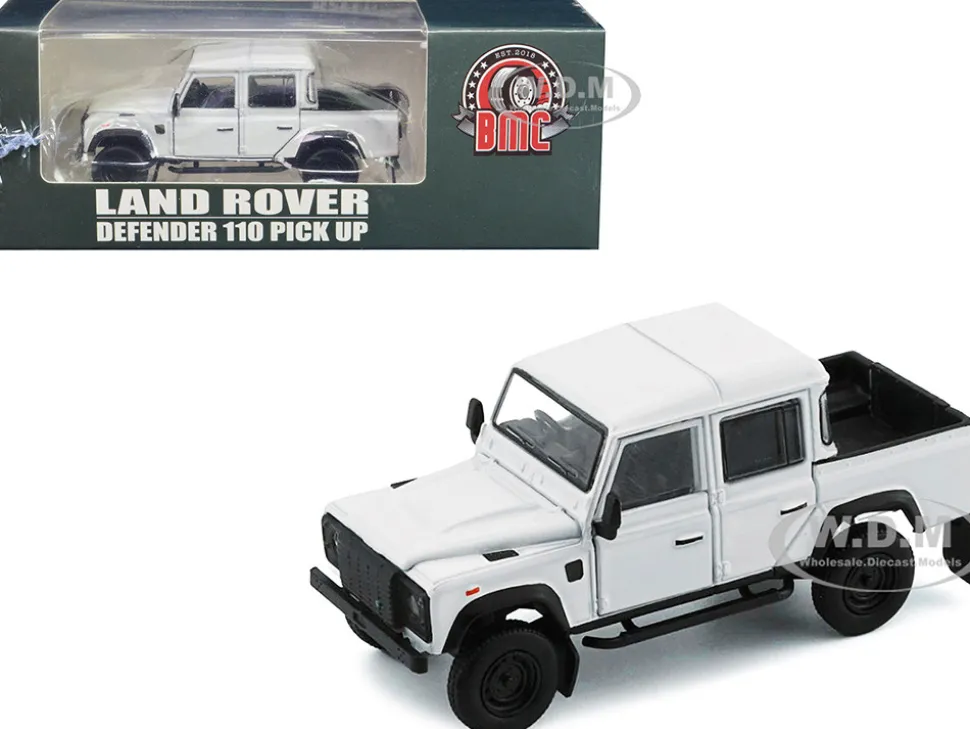 Land Rover Defender 110 Pickup Truck White with Extra Wheels 1/64 Diecast Model Car BM Creations 64B0199