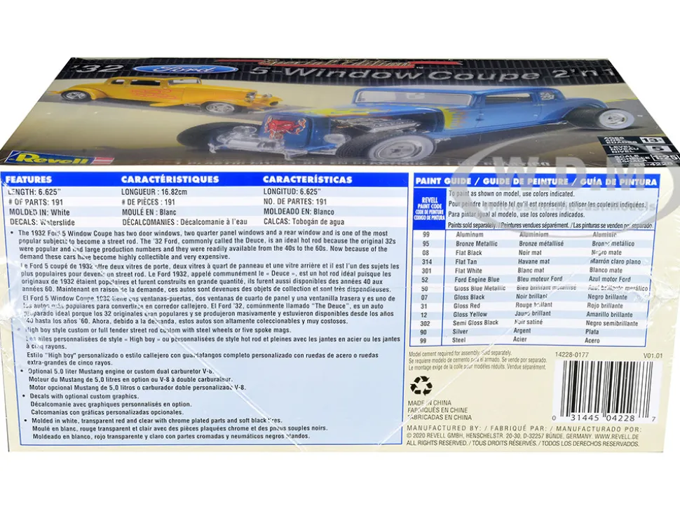 Level 5 Model Kit 1932 Ford 5 Window Coupe 2 in 1 Kit 1/25 Scale Model Revell 85-4228