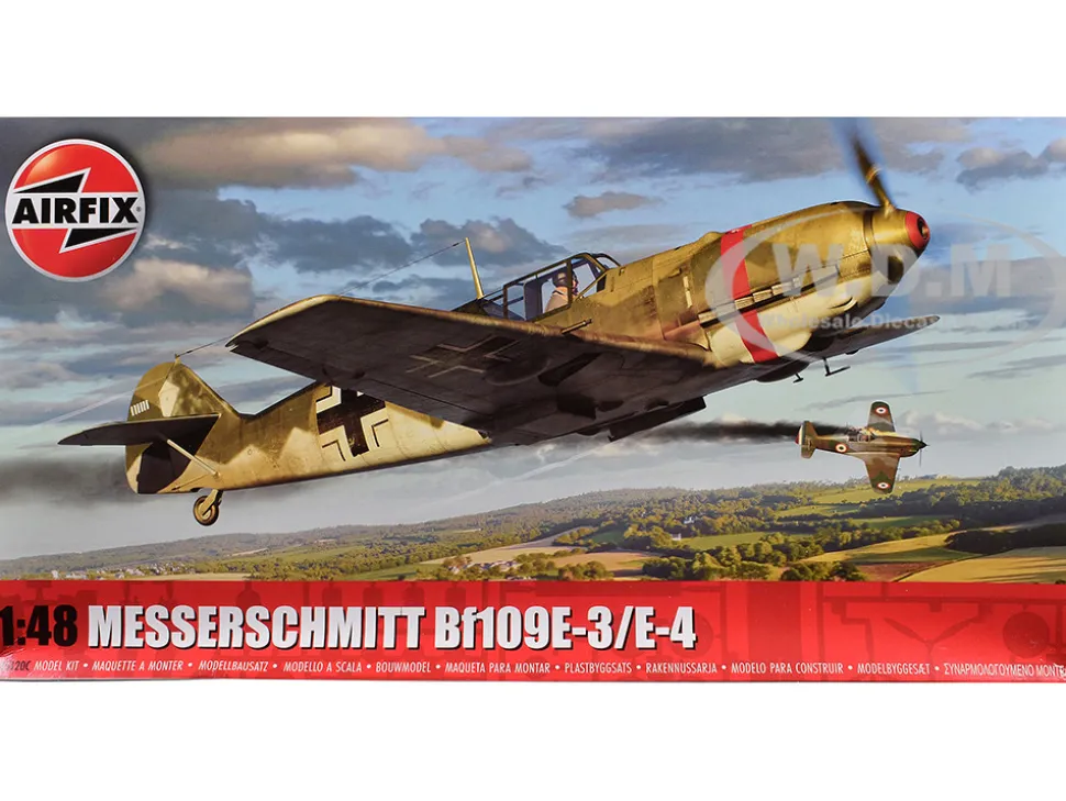 Level 2 Model Kit Messerschmitt Bf109E-3/E-4 Fighter Aircraft with 3 Scheme Options 1/48 Plastic Model Kit by Airfix