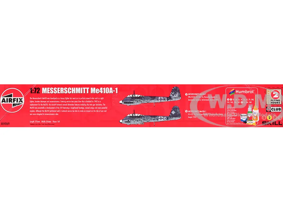 Level 2 Model Kit Messerschmitt Me410A-1 Fighter Aircraft with 2 Scheme Options 1/72 Plastic Model Kit by Airfix
