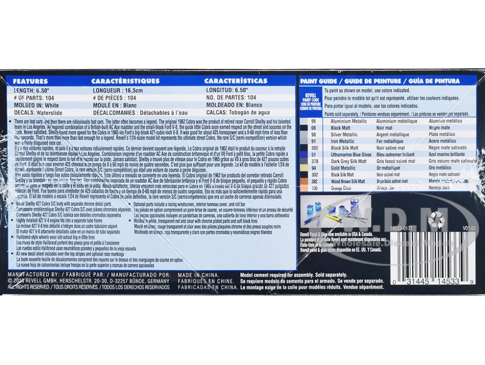 Level 4 Model Kit Shelby Cobra 427 S C 1/24 Scale Model Revell 14533