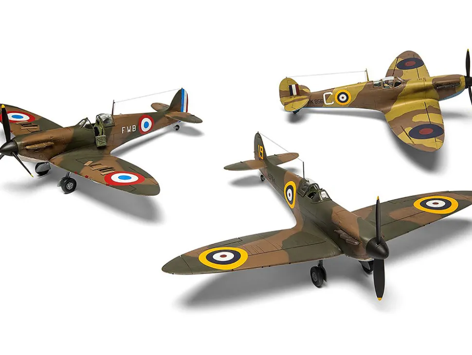 Level 2 Model Kit Supermarine Spitfire Mk.I Fighter Aircraft with 3 Scheme Options 1/48 Plastic Model Kit by Airfix