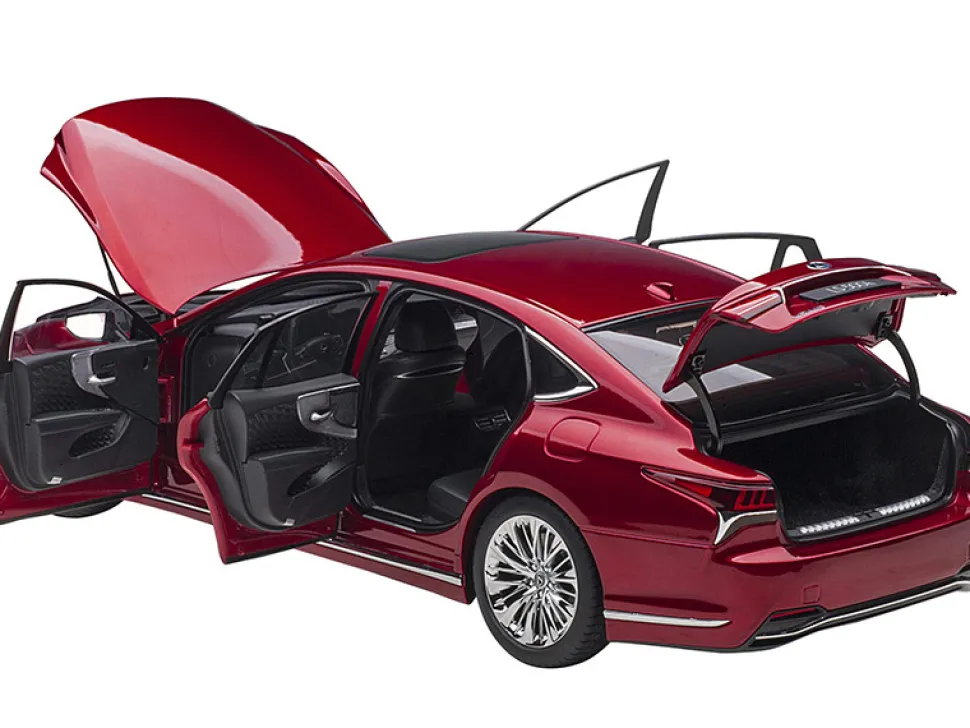 Lexus LS500h Morello Red Metallic Chrome Wheels 1/18 Model Car Autoart 78869