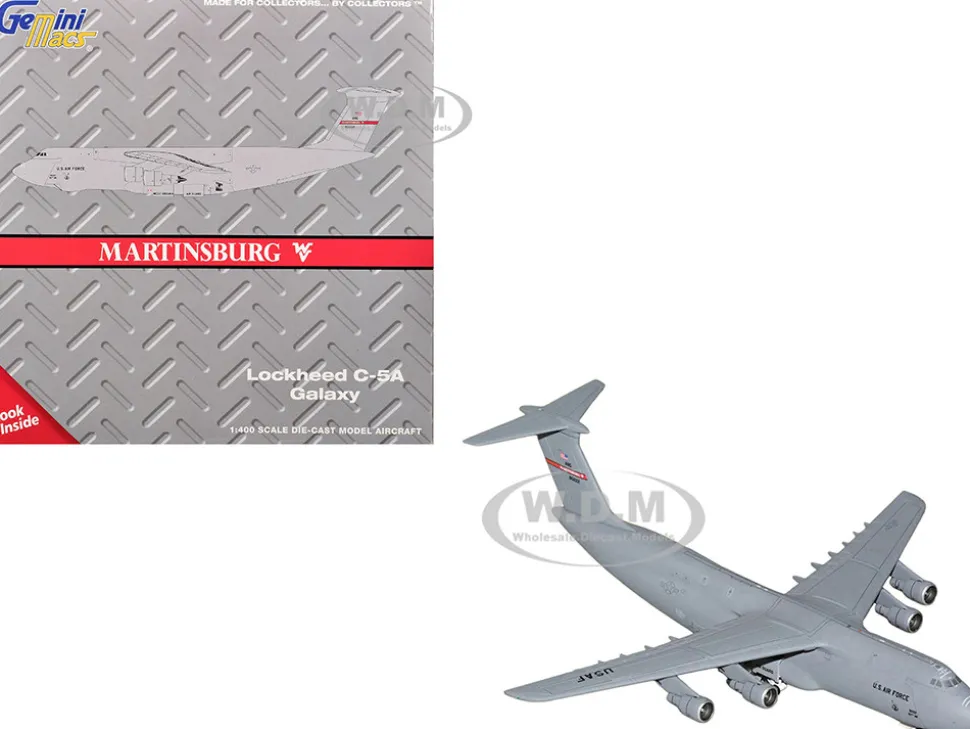 Lockheed C-5A Galaxy Transport Aircraft "Martinsburg Air Force Base" United States Air Force (68-0222) Gray "Gemini Macs" Series 1/400 Diecast Model Airplane by GeminiJets