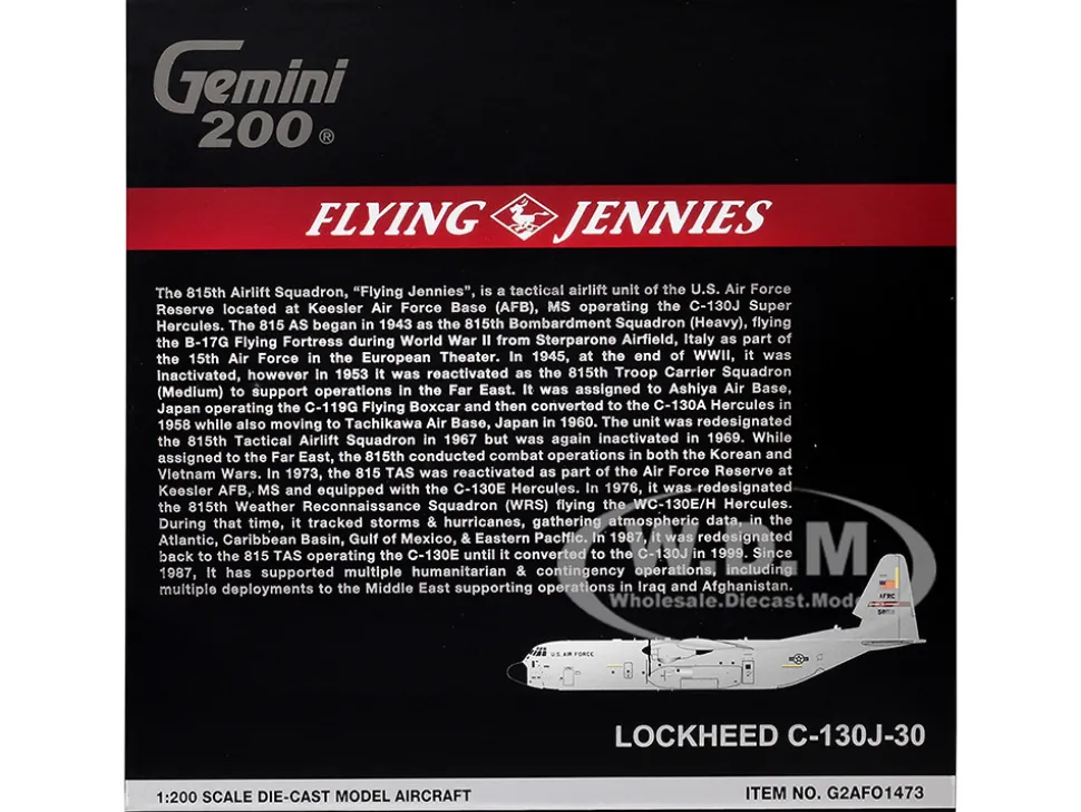 Lockheed C-130J-30 Super Hercules Transport Aircraft "05-8158, Flying Jennies, 815th Airlift Squadron, Keesler Air Force Base" United States Air Force "Gemini 200" Series 1/200 Diecast Model Airplane by GeminiJets