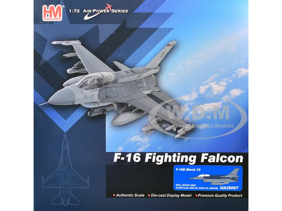 Lockheed F-16D Fighting Falcon Fighter Aircraft "6831, Block 70" (2025) Republic of China Air Force "Air Power Series" 1/72 Diecast Model by Hobby Master