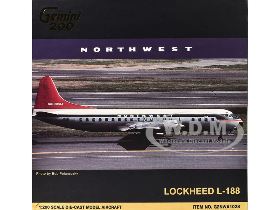 Lockheed L-188 Electra Commercial Aircraft "Northwest Orient" (N128US) White and Gray with Blue Stripes and Red Tail "Gemini 200" Series 1/200 Diecast Model Airplane by GeminiJets