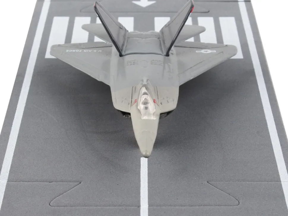 Lockheed Martin F 22 Raptor Stealth Aircraft Gray United States Air Force YF 22 with Runway Section Diecast Model Airplane Runway24 RW145