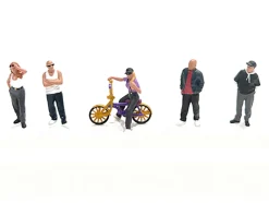 Lowriders #5 6 piece (5 People, 1 Bicycle) Diecast Figures Set 1/64 Scale Models by American Diorama