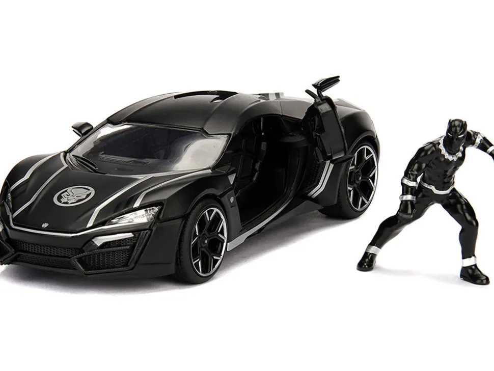 Lykan Hypersport Black with Black Panther Diecast Figurine Avengers Marvel Series 1/24 Diecast Model Car Jada 99723