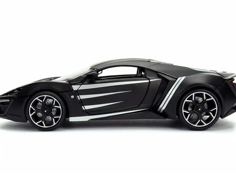 Lykan Hypersport Black with Black Panther Diecast Figurine Avengers Marvel Series 1/24 Diecast Model Car Jada 99723