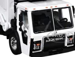 Mack LR Refuse Garbage Truck with McNeilus Meridian Front Loader White with Trash Bin 1/64 Diecast Model by DCP/First Gear