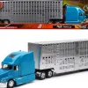 Mack Pinnacle Truck with Pot Belly Livestock Trailer Blue and Chrome Long Haul Truckers Series 1/32 Diecast Model New Ray SS-12853C