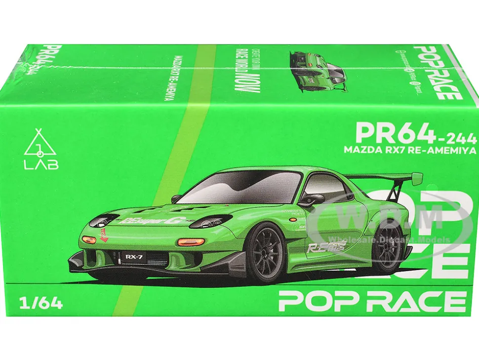 Mazda RX7 "RE Amemiya" Widebody RHD (Right Hand Drive) Green 1/64 Diecast Model Car by Pop Race