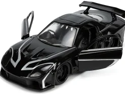 1995 Mazda RX 7 RHD Right Hand Drive Black and Black Panther Diecast Figure The Avengers Hollywood Rides Series 1/32 Diecast Model Car Jada 33078