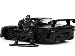 1995 Mazda RX 7 RHD Right Hand Drive Black and Black Panther Diecast Figure The Avengers Hollywood Rides Series 1/32 Diecast Model Car Jada 33078