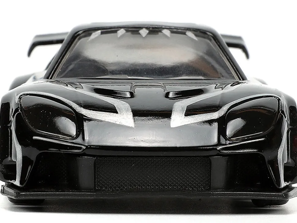 1995 Mazda RX 7 RHD Right Hand Drive Black and Black Panther Diecast Figure The Avengers Hollywood Rides Series 1/32 Diecast Model Car Jada 33078