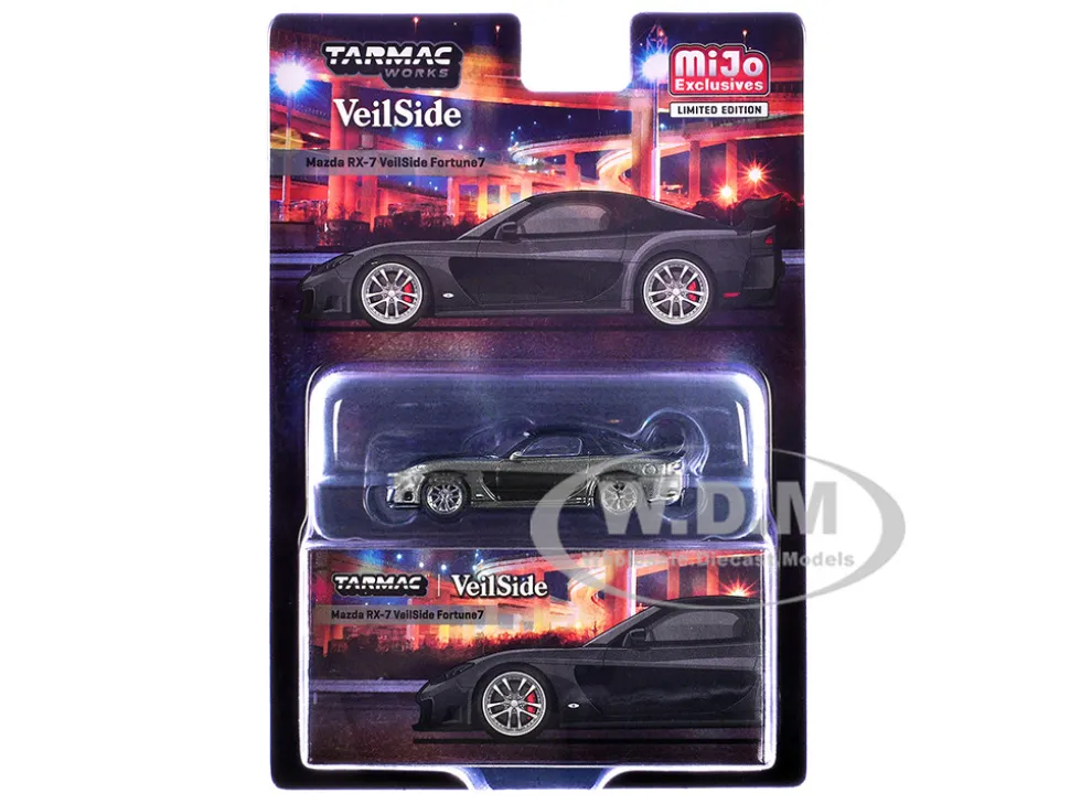 Mazda RX-7 "VeilSide Fortune7" RHD (Right Hand Drive) Gray Metallic and Black "Global64" Series 1/64 Diecast Model Car by Tarmac Works