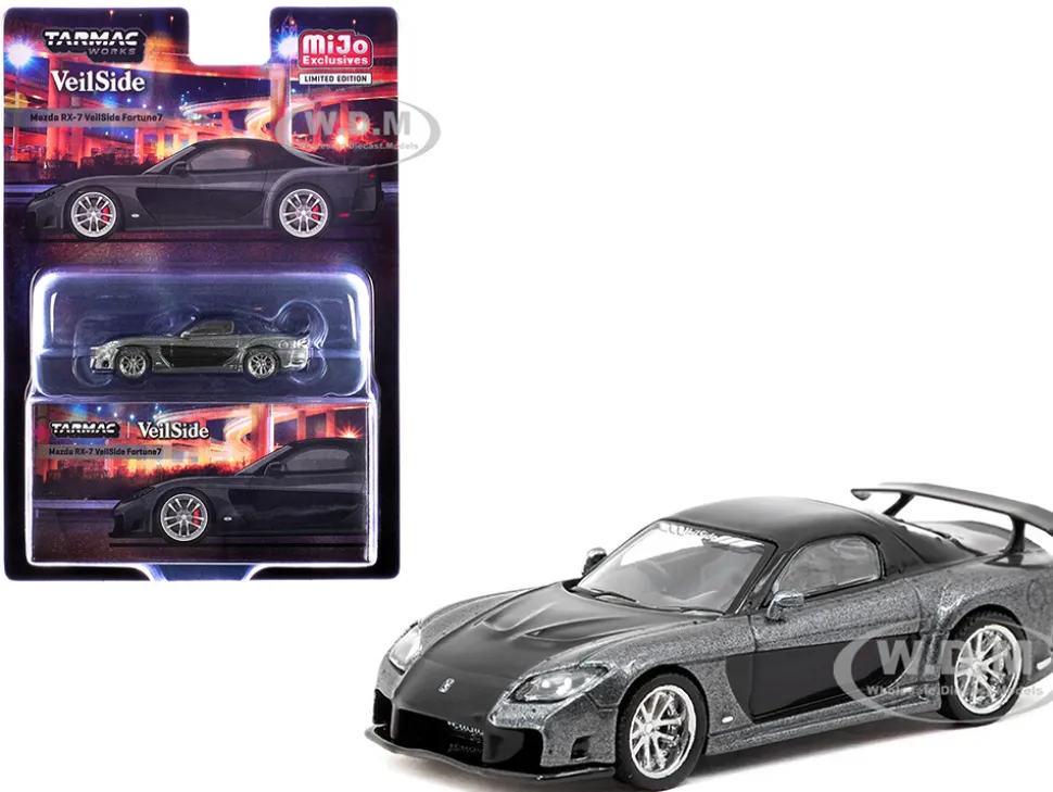 Mazda RX-7 "VeilSide Fortune7" RHD (Right Hand Drive) Gray Metallic and Black "Global64" Series 1/64 Diecast Model Car by Tarmac Works